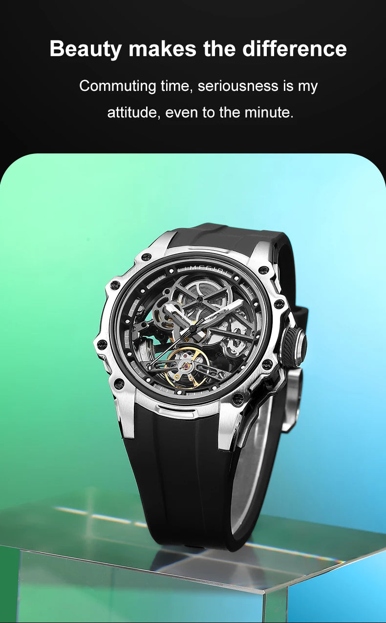 Luxury Men’s Automatic Mechanical Watch with Stainless Steel Skeleton Dial