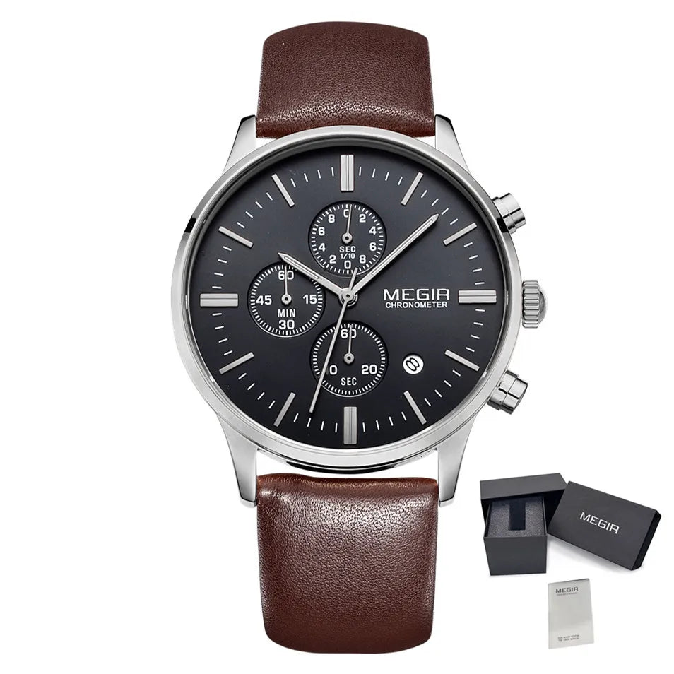 Men’s Sport Chronograph Watch with Leather Strap – Modern & Durable Design