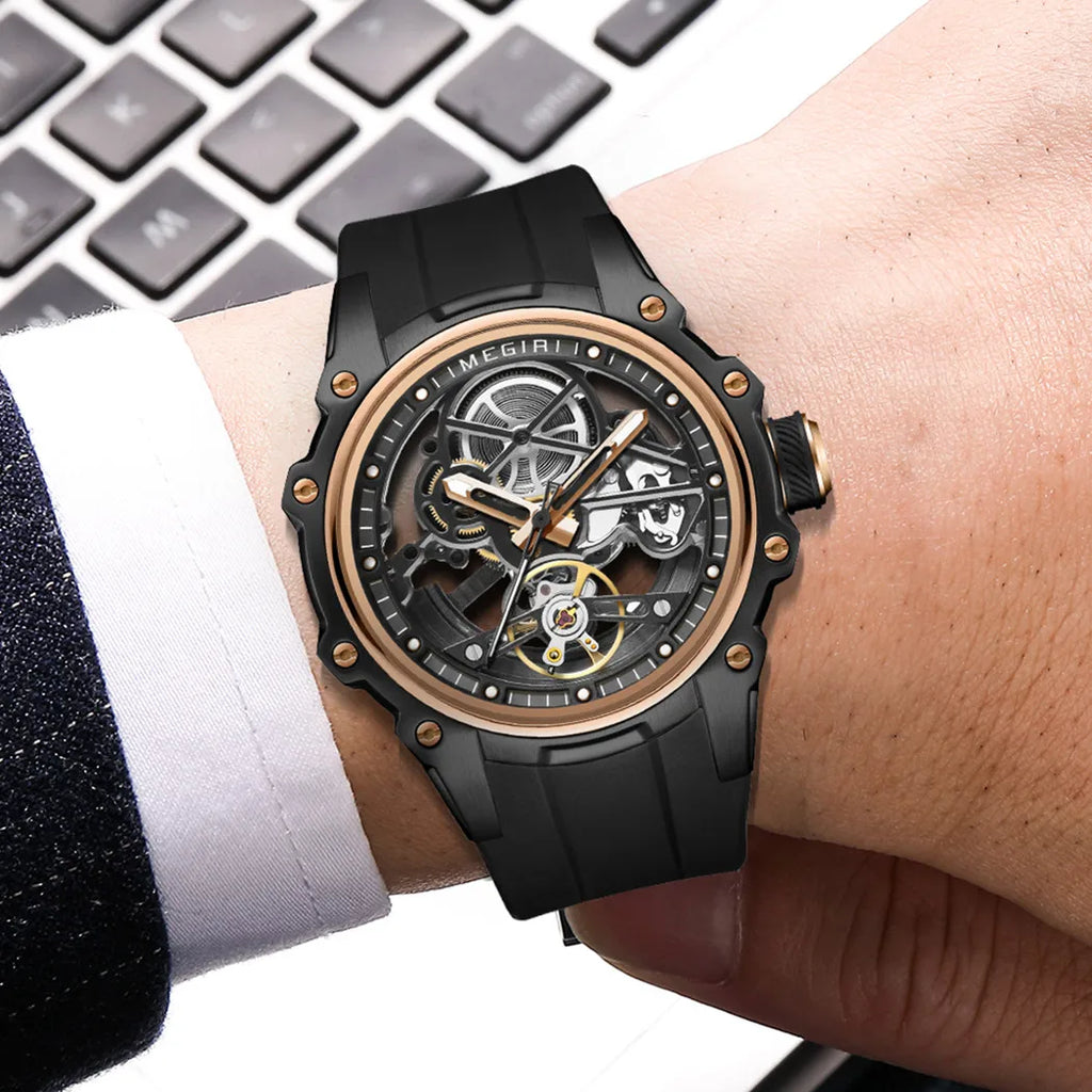 Luxury Men’s Automatic Mechanical Watch with Stainless Steel Skeleton Dial