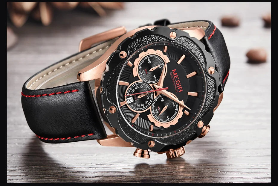 Men’s Sport 6586 Watch – Chronograph with Leather Strap