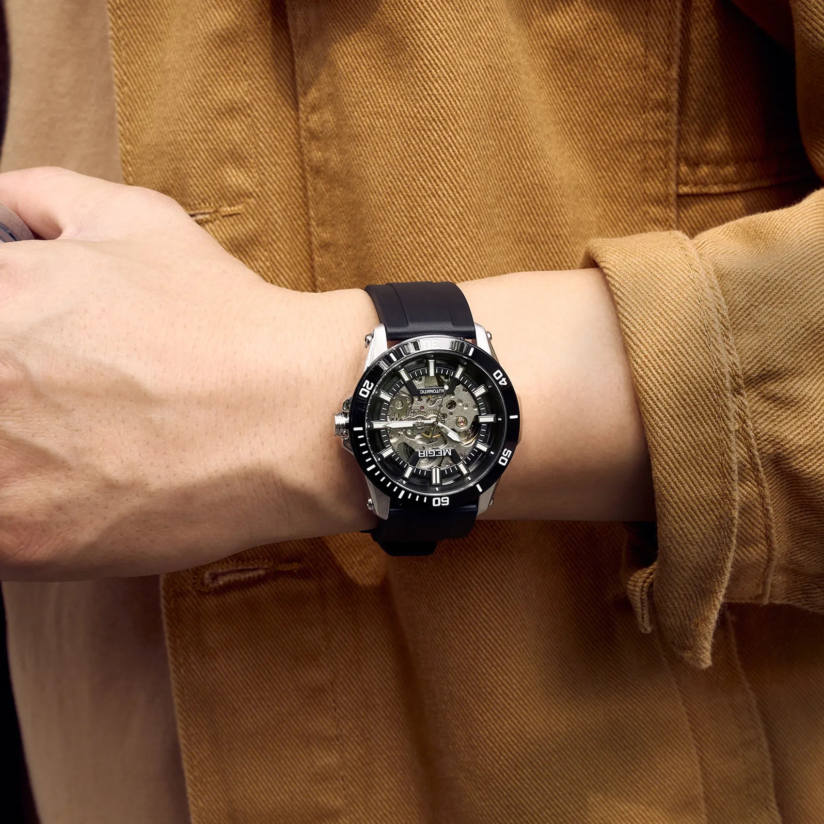 MEGIR 8605 Men’s Mechanical Watch with Stainless Steel Case and Sapphire Crystal