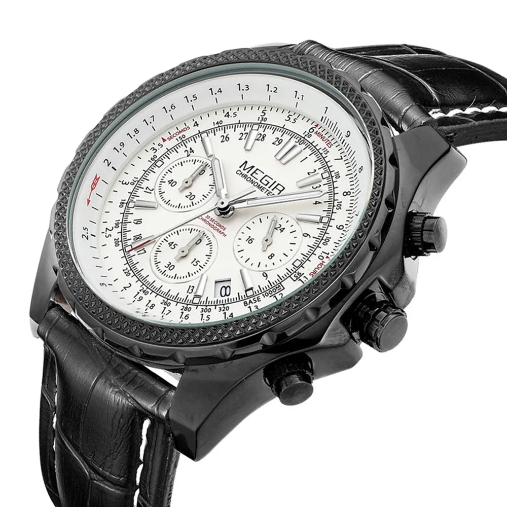MEGIR 2067 Men’s Sport Quartz Watch with Chronograph and Leather Strap