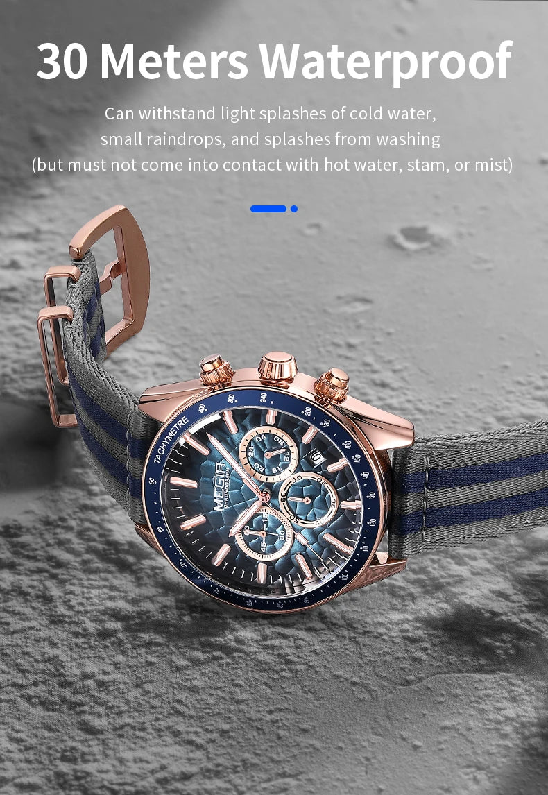 MEGIR Sport Watch for Men Chronograph Quartz Wristwatch with Honeycomb Texture Dial Canvas Band Date Decorative Tachymeter Bezel