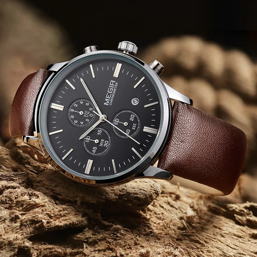 Men’s Sport Chronograph Watch with Leather Strap – Modern & Durable Design