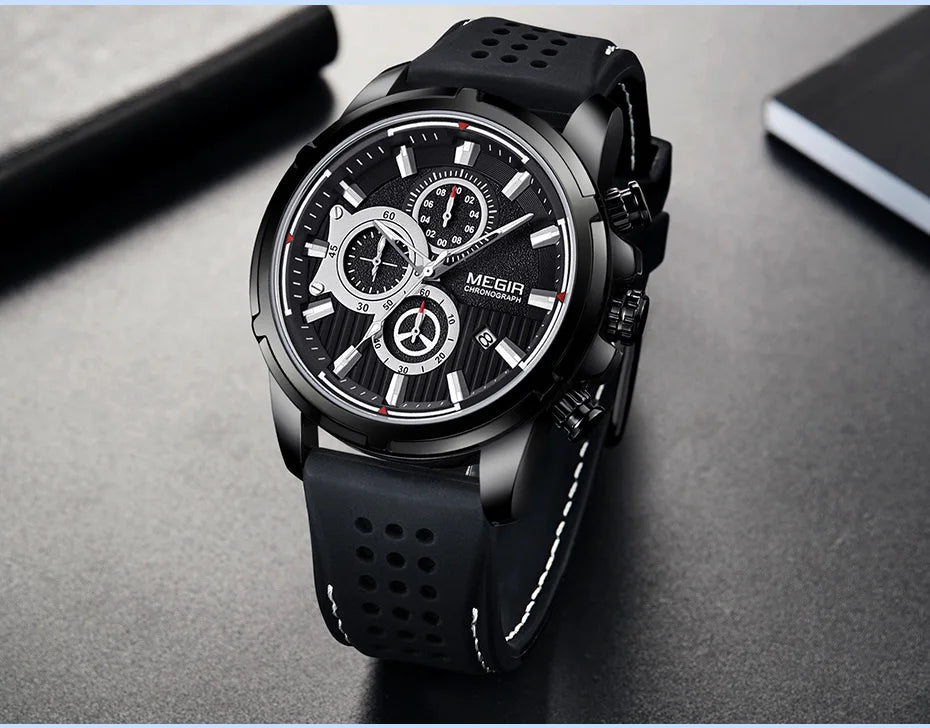 Men’s Quartz Chronograph 5090 Watch with Silicone Strap and Water Resistance