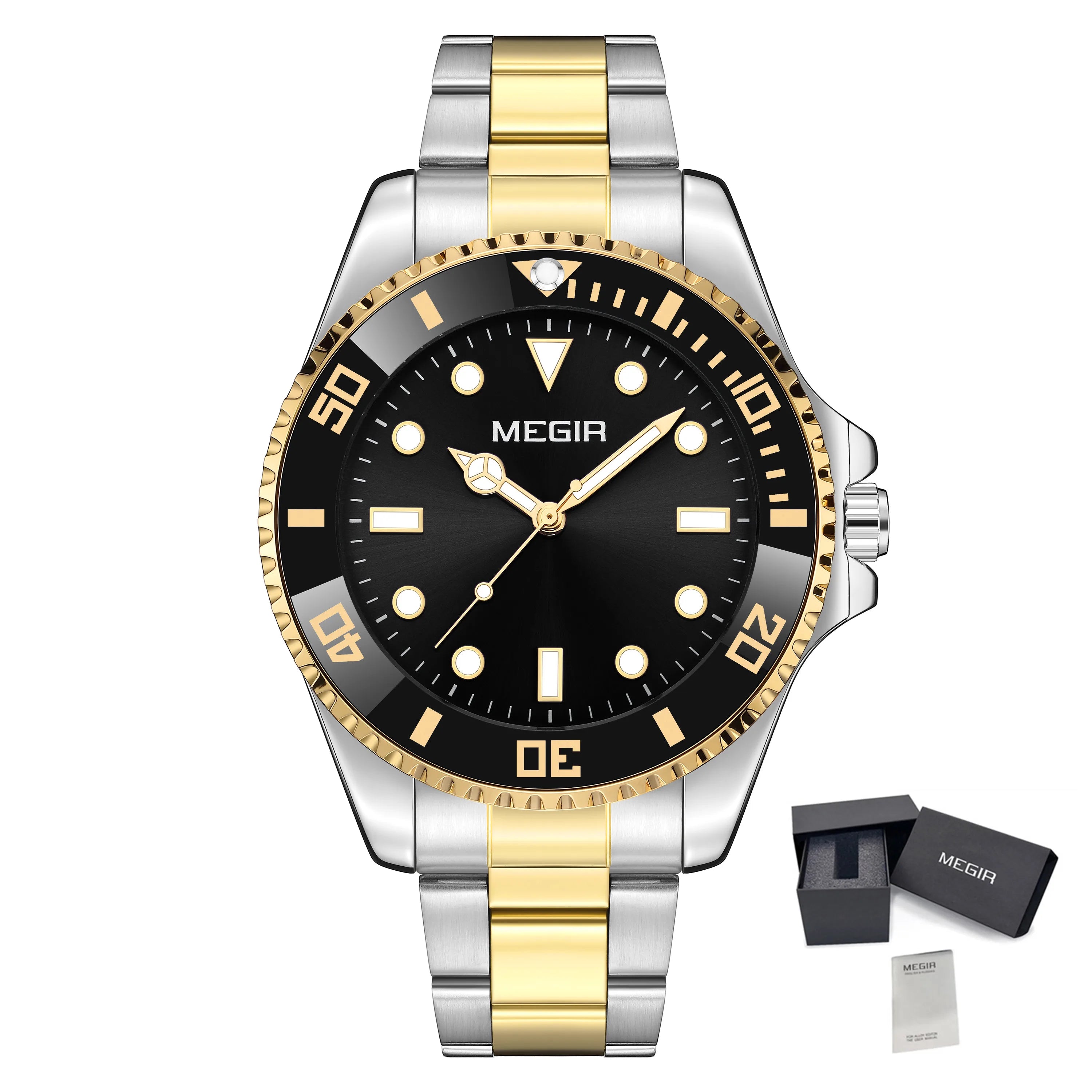 Megir Men’s Premium Quartz Watch with Stainless Steel Strap and Hidden Clasp