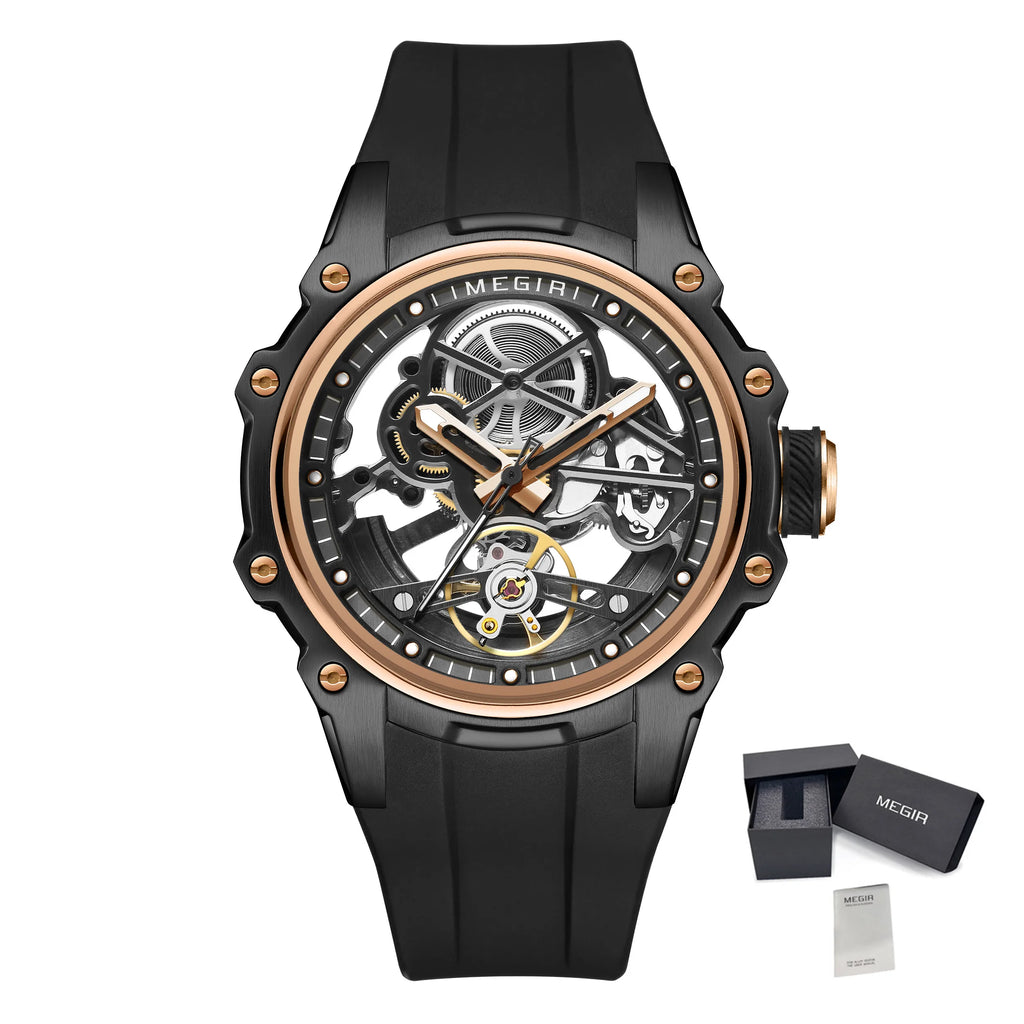 Luxury Men’s Automatic Mechanical Watch with Stainless Steel Skeleton Dial