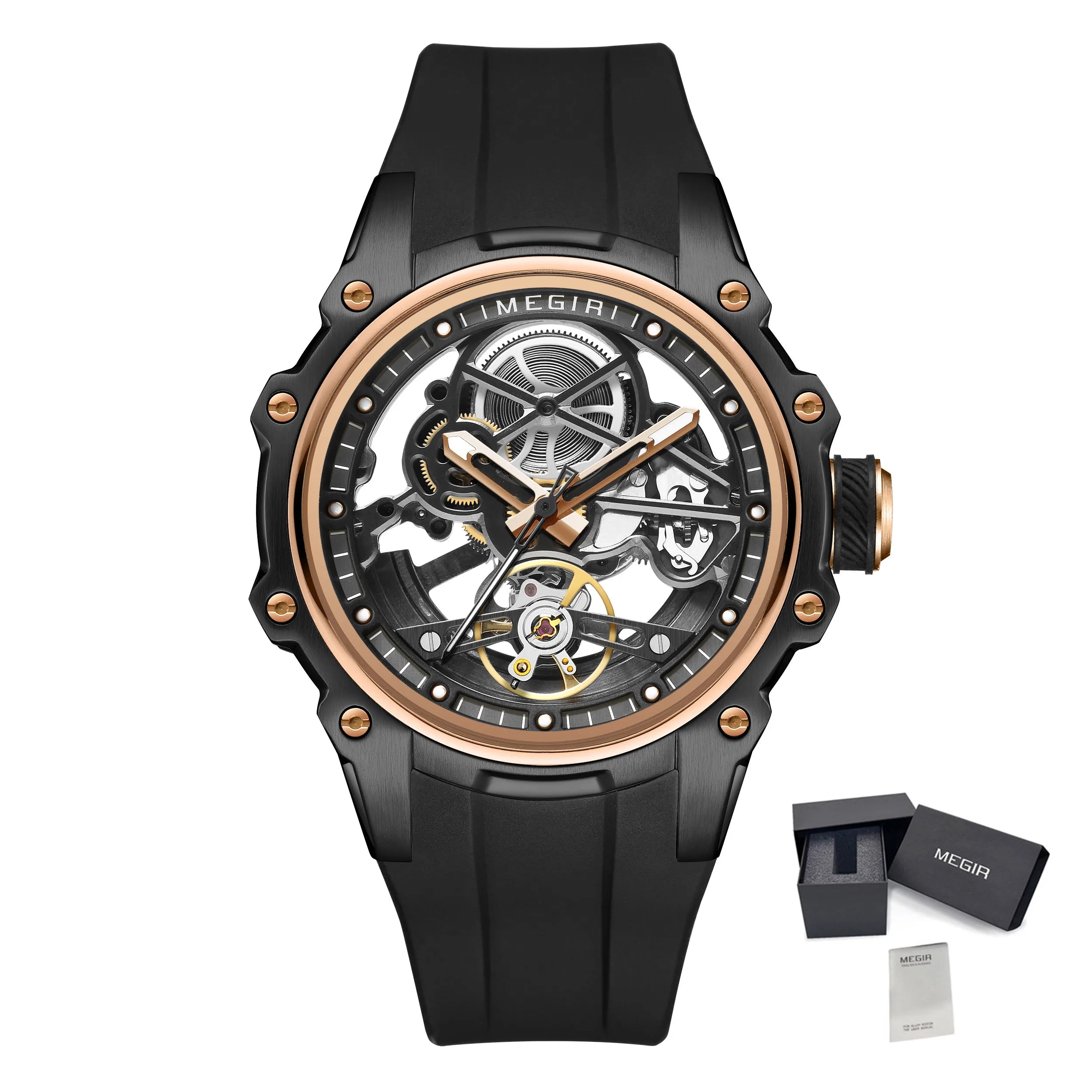 Luxury Men’s Automatic Mechanical Watch with Stainless Steel Skeleton Dial