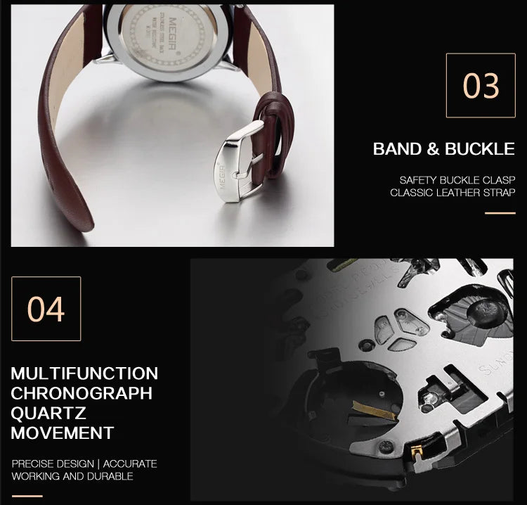 Men’s Sport Chronograph Watch with Leather Strap – Modern & Durable Design