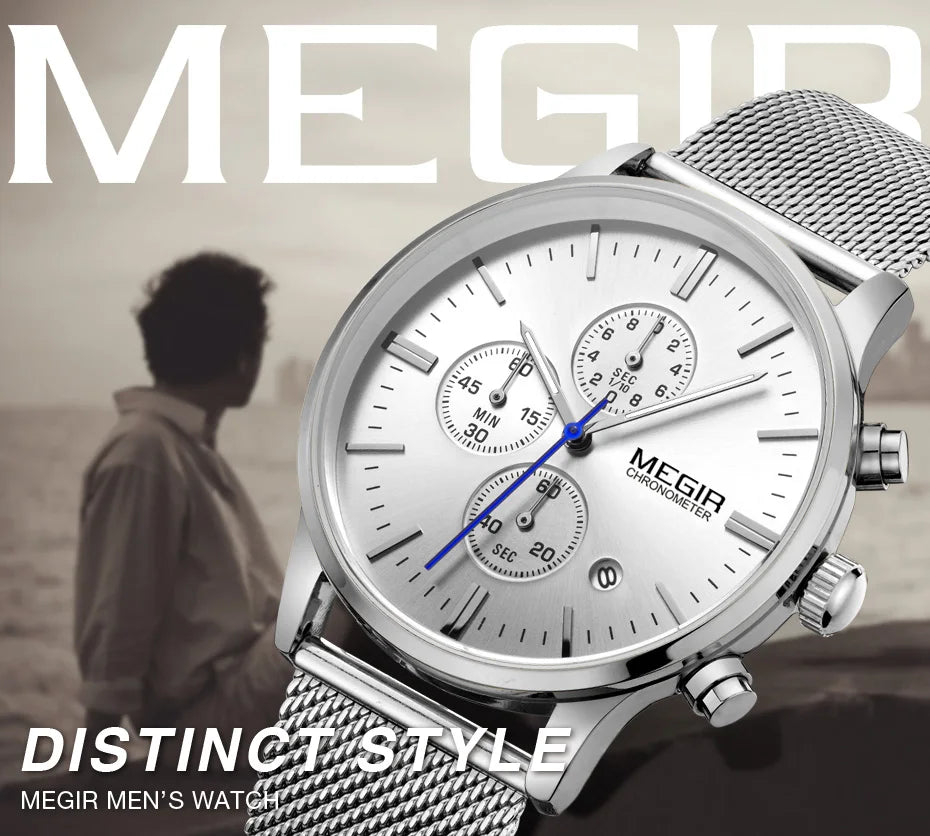 MEGIR Men’s Quartz Waterproof Watch with Chronograph and Night Light