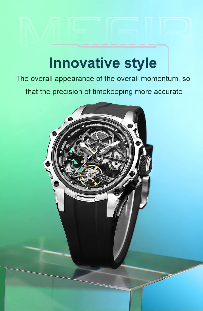 Luxury Men’s Automatic Mechanical Watch with Stainless Steel Skeleton Dial