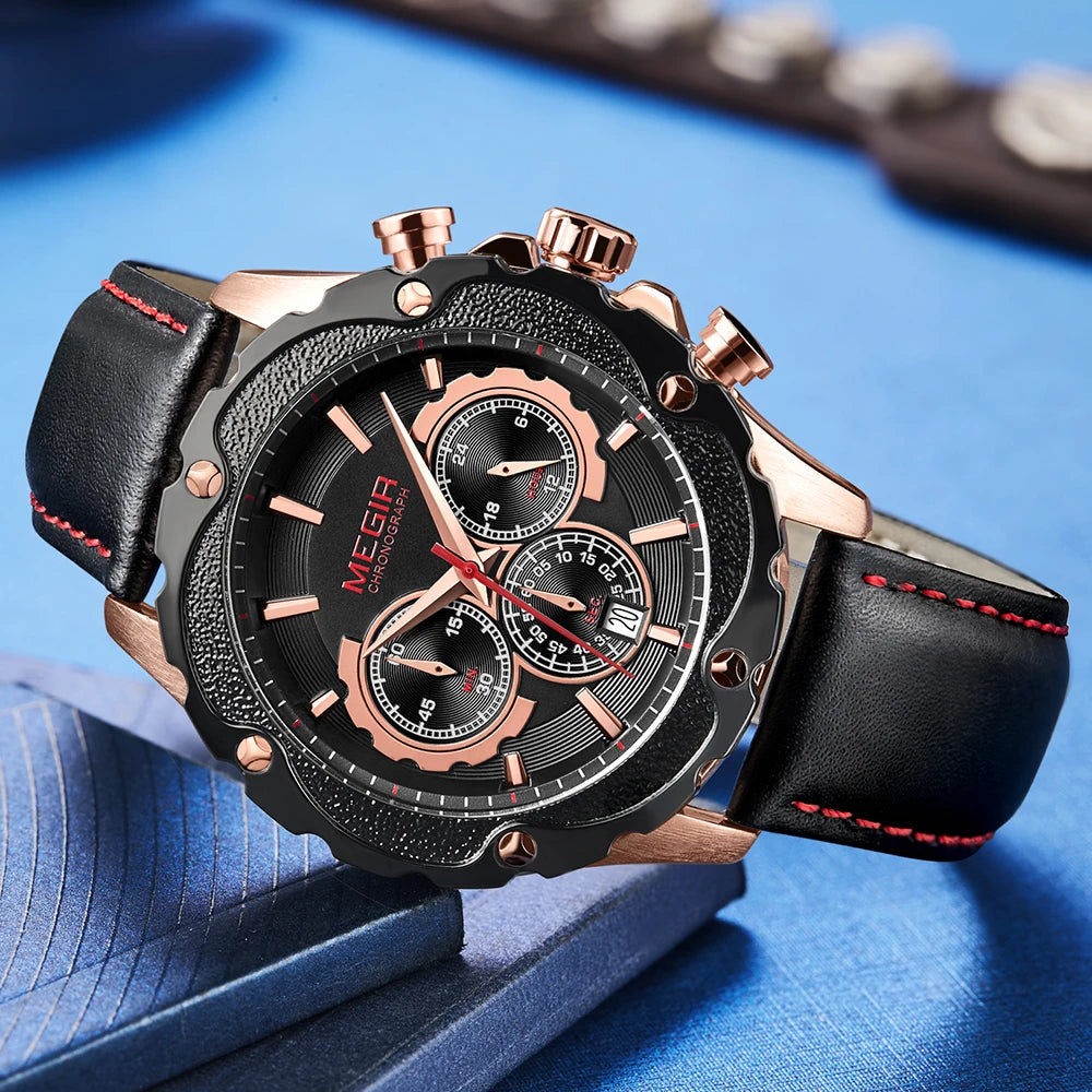 Men’s Sport 6586 Watch – Chronograph with Leather Strap