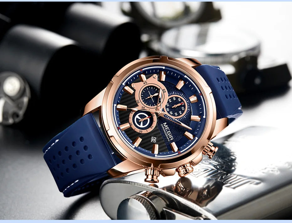 Men’s Quartz Chronograph 5090 Watch with Silicone Strap and Water Resistance