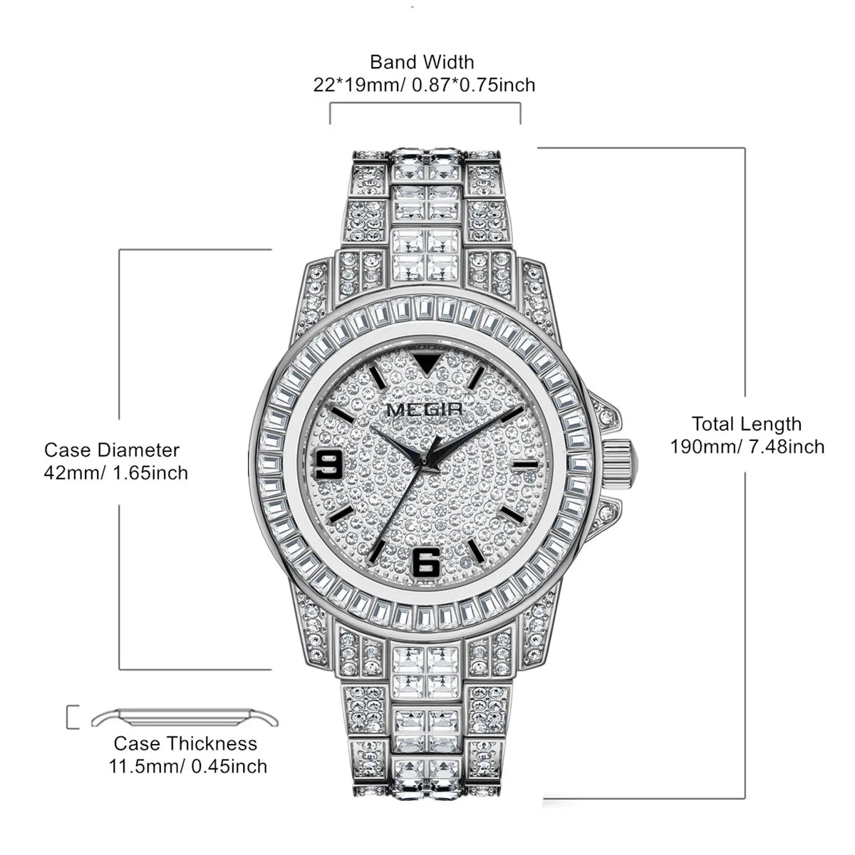 MEGIR Men’s Watch with Diamond Accents & Large Dial – Business Style Timepiece