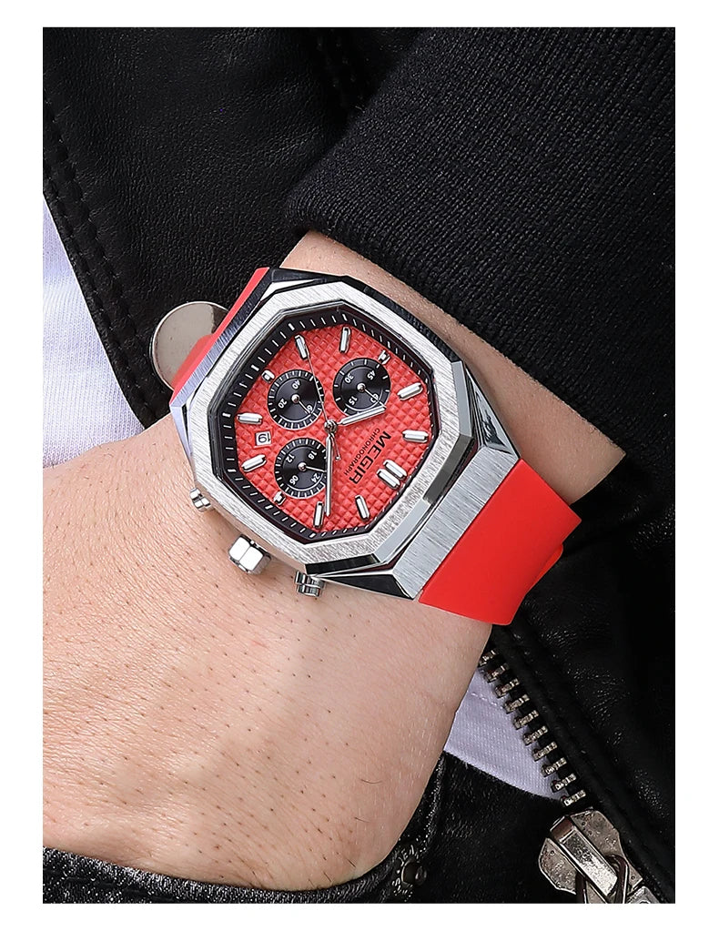 MEGIR 2215 Men’s Sport Watch with Chronograph, Silicone Strap & Analog-Digital Display