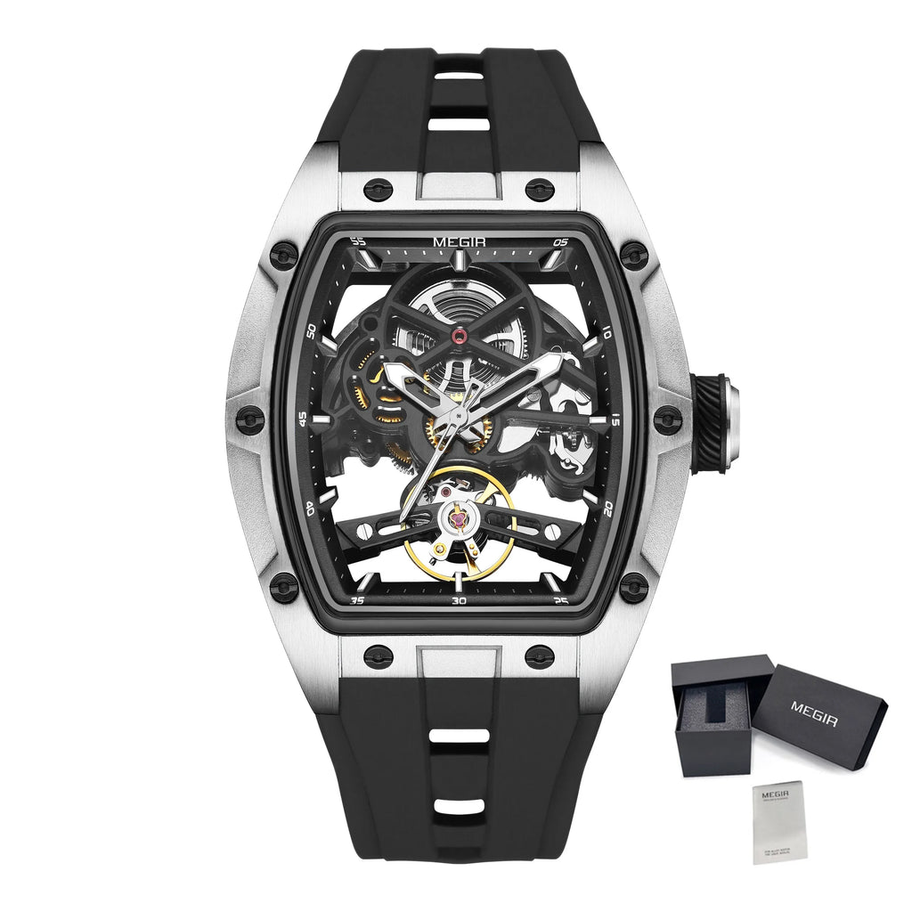 MEGIR 2242 Men’s Automatic Watch with Skeleton Design and Silicone Strap