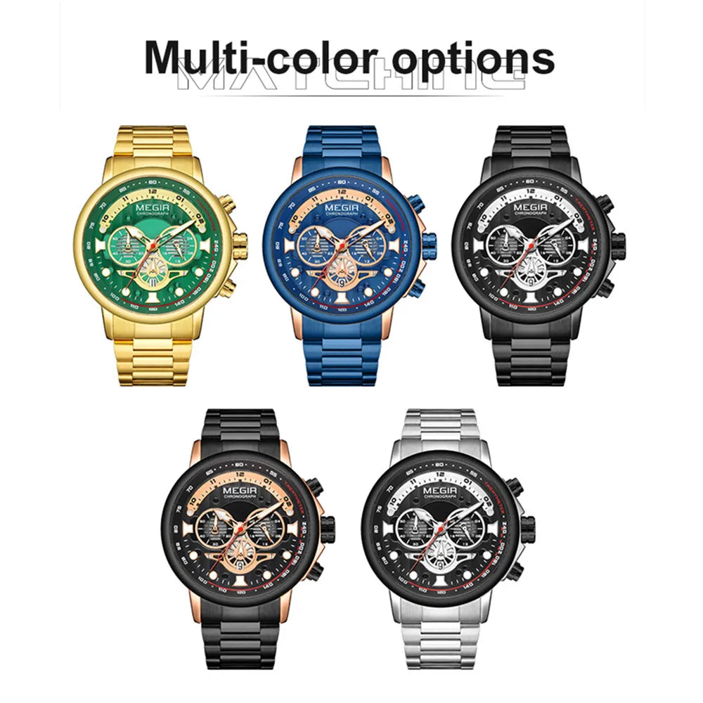 MEGIR Men’s Luxury 8890 Watch – Stainless Steel Chronograph & Water Resistant
