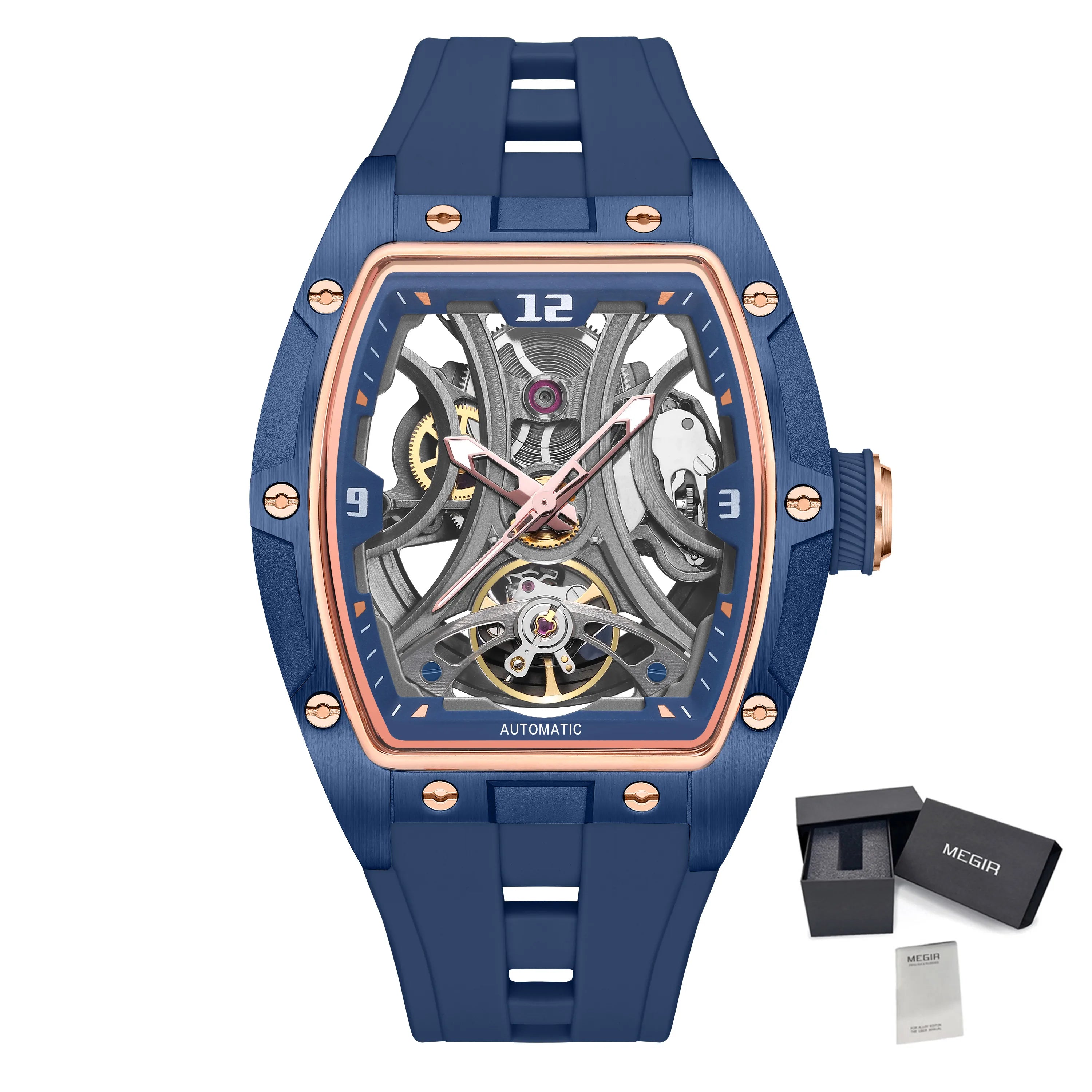 Megir Automatic Sport Steel Watch – Skeleton Dial – 3 ATM Water Resistance