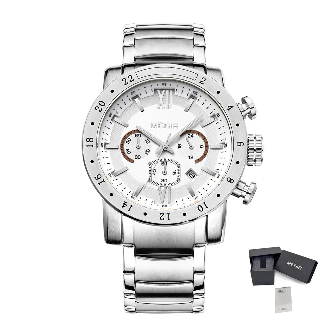 MEGIR Men’s Luxury Watch – Stainless Steel Chronograph with Water Resistance