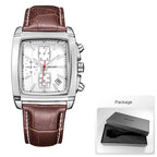 Megir Men's Watch – Rectangular Case Chronograph with Leather Strap