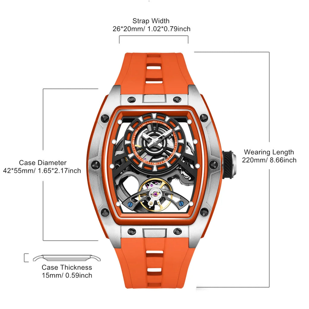 MEGIR Herren-Automatik-Sportuhr mit Hardlex-Glas und Skelett-Design