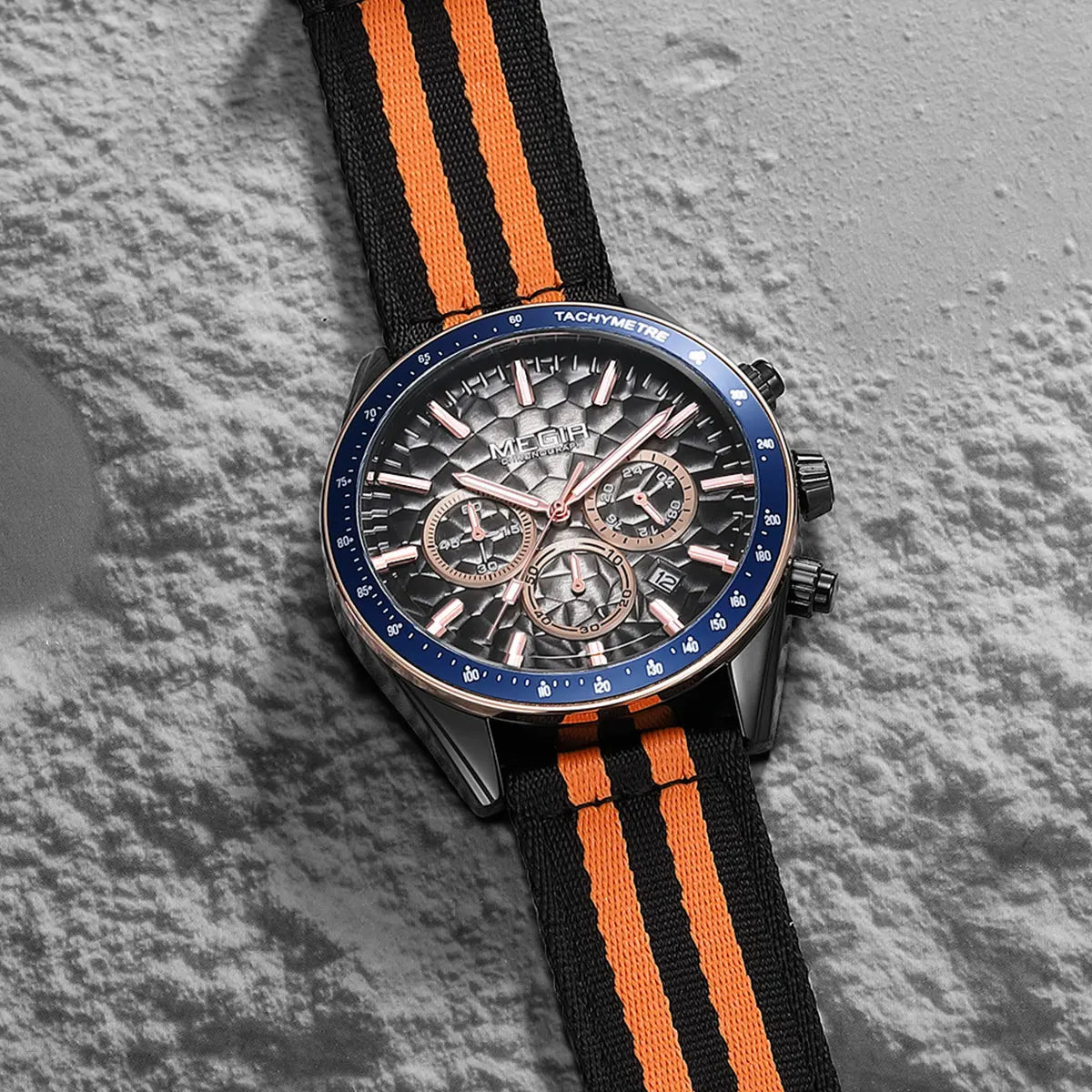 MEGIR Sport Watch for Men Chronograph Quartz Wristwatch with Honeycomb Texture Dial Canvas Band Date Decorative Tachymeter Bezel