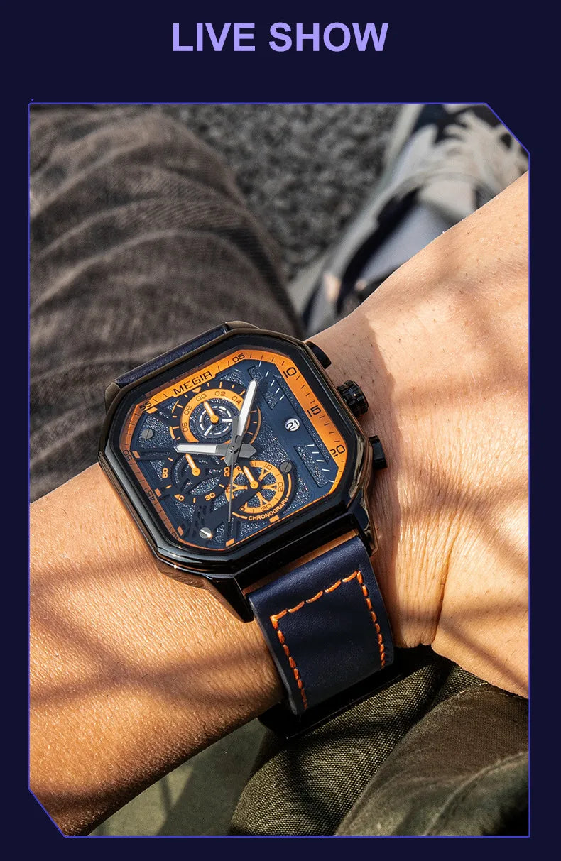 MEGIR Men’s Military Watch – Quartz Chronograph with Leather Strap