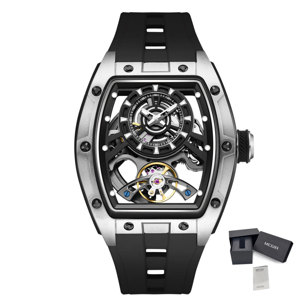 MEGIR Herren-Automatik-Sportuhr mit Hardlex-Glas und Skelett-Design