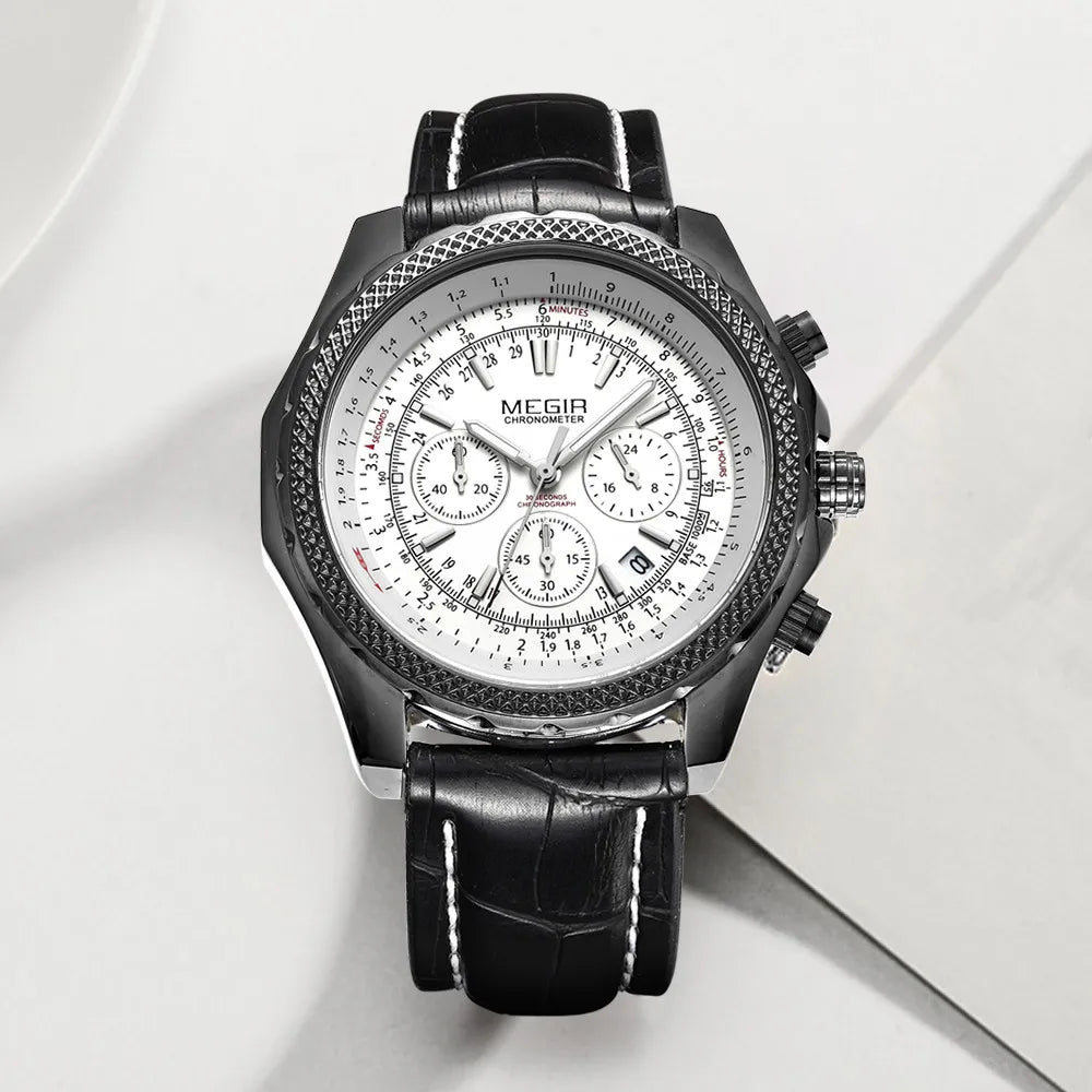 MEGIR 2067 Men’s Sport Quartz Watch with Chronograph and Leather Strap