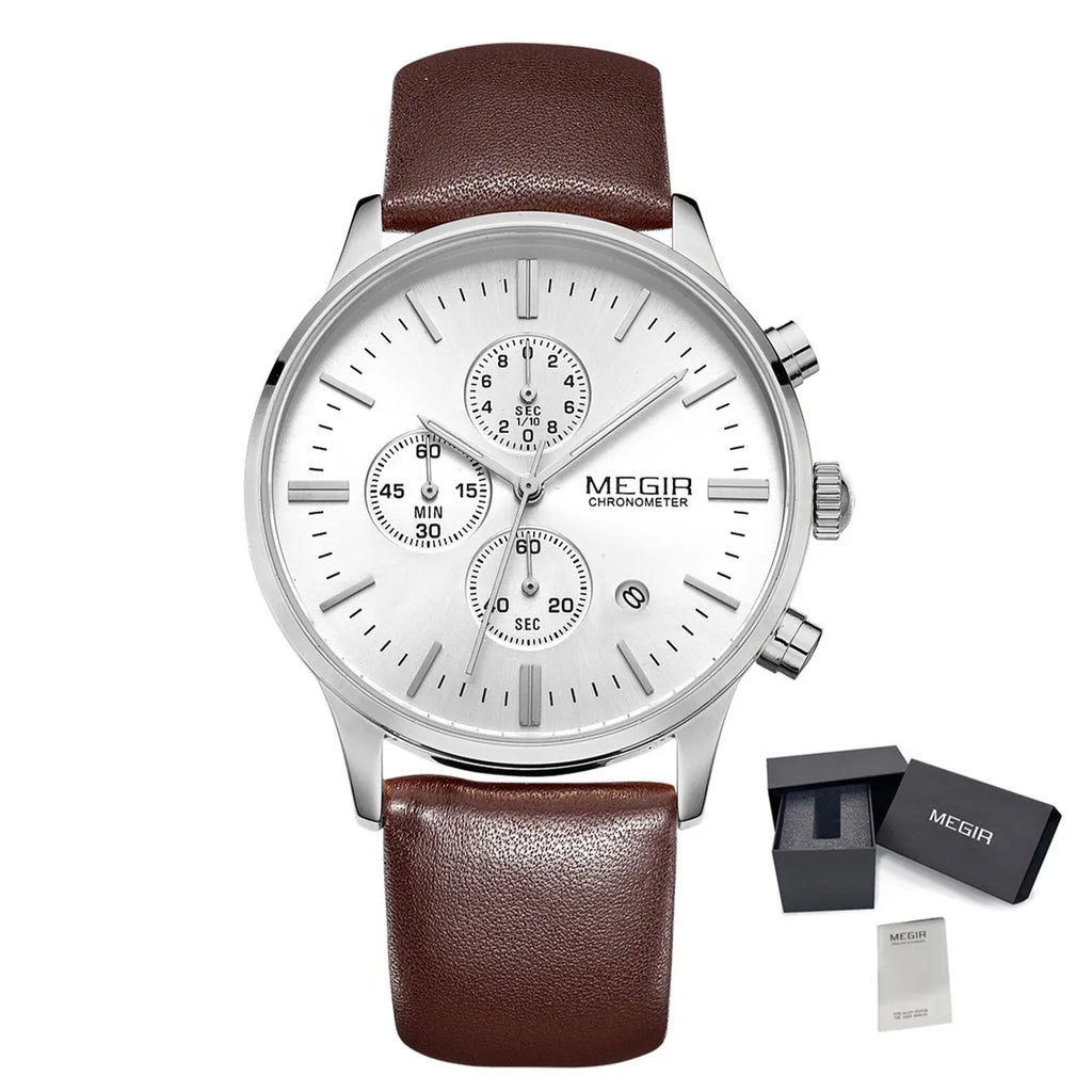 Men’s Sport Chronograph Watch with Leather Strap – Modern & Durable Design
