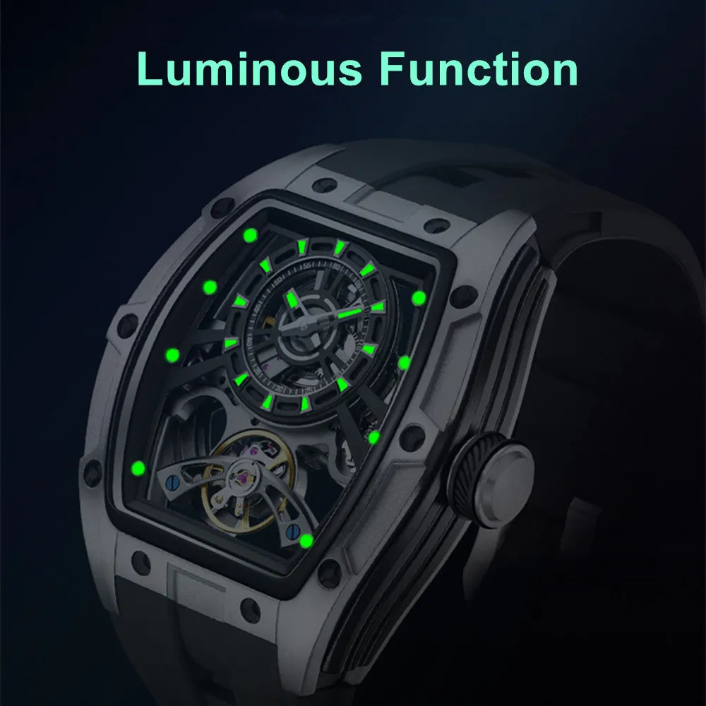 MEGIR Herren-Automatik-Sportuhr mit Hardlex-Glas und Skelett-Design