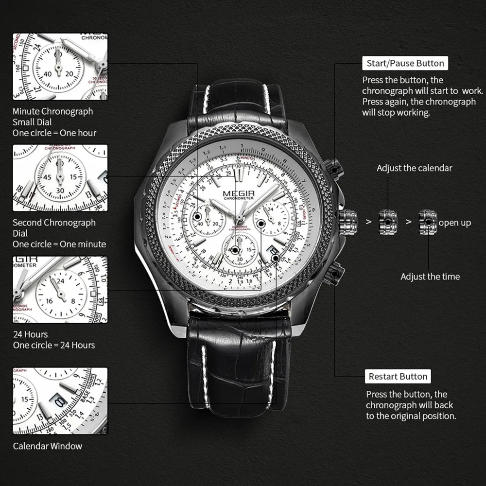 MEGIR 2067 Men’s Sport Quartz Watch with Chronograph and Leather Strap