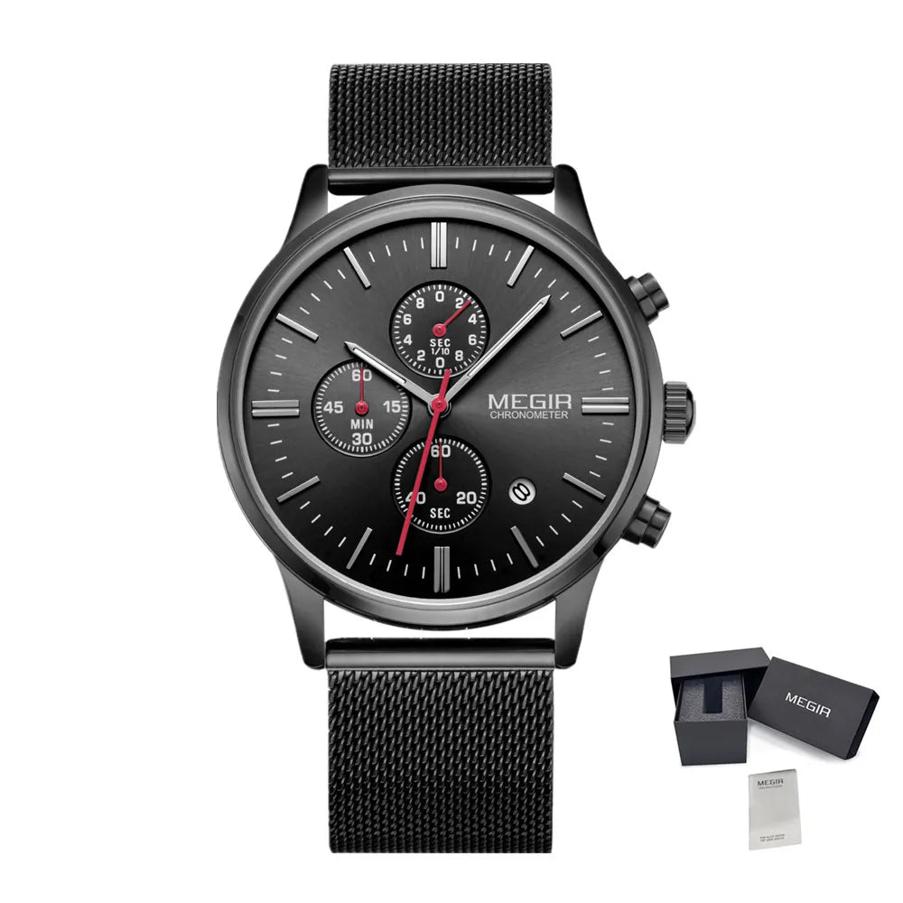 MEGIR Men’s Quartz Waterproof Watch with Chronograph and Night Light