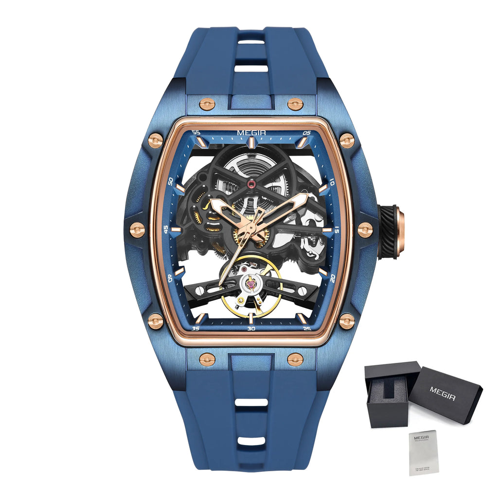 MEGIR 2242 Men’s Automatic Watch with Skeleton Design and Silicone Strap