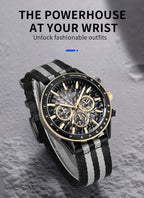 MEGIR Sport Watch for Men Chronograph Quartz Wristwatch with Honeycomb Texture Dial Canvas Band Date Decorative Tachymeter Bezel
