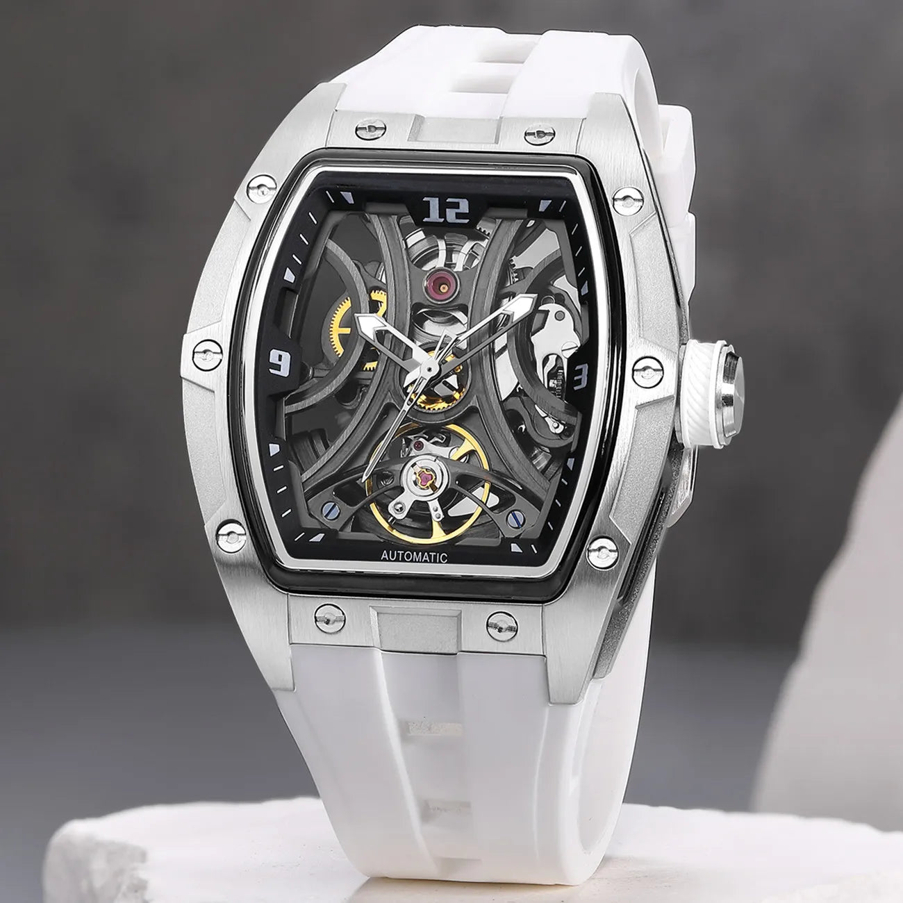 Megir Automatic Sport Steel Watch – Skeleton Dial – 3 ATM Water Resistance