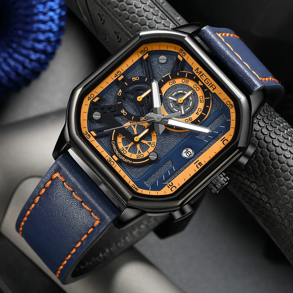 MEGIR Men’s Military Watch – Quartz Chronograph with Leather Strap