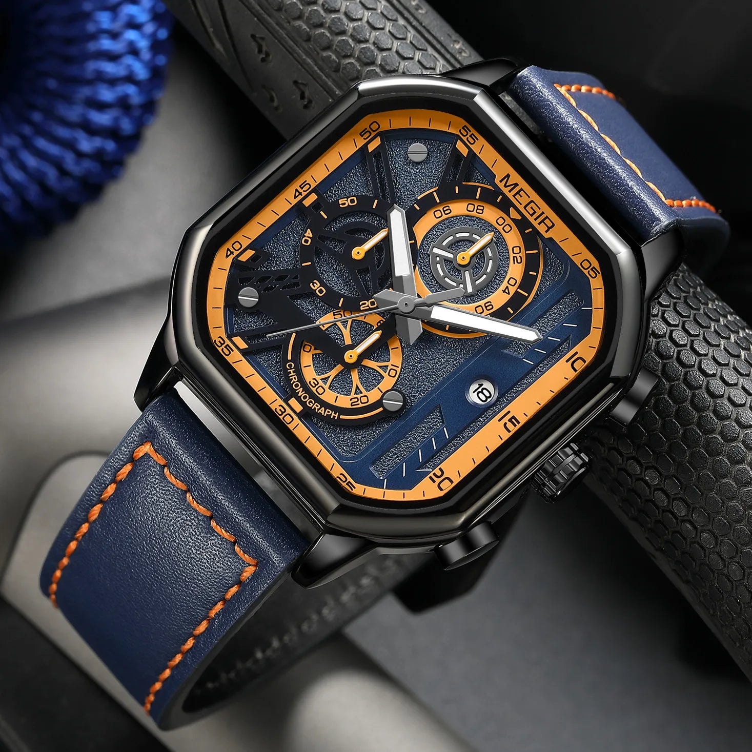 MEGIR Men’s Military Watch – Quartz Chronograph with Leather Strap