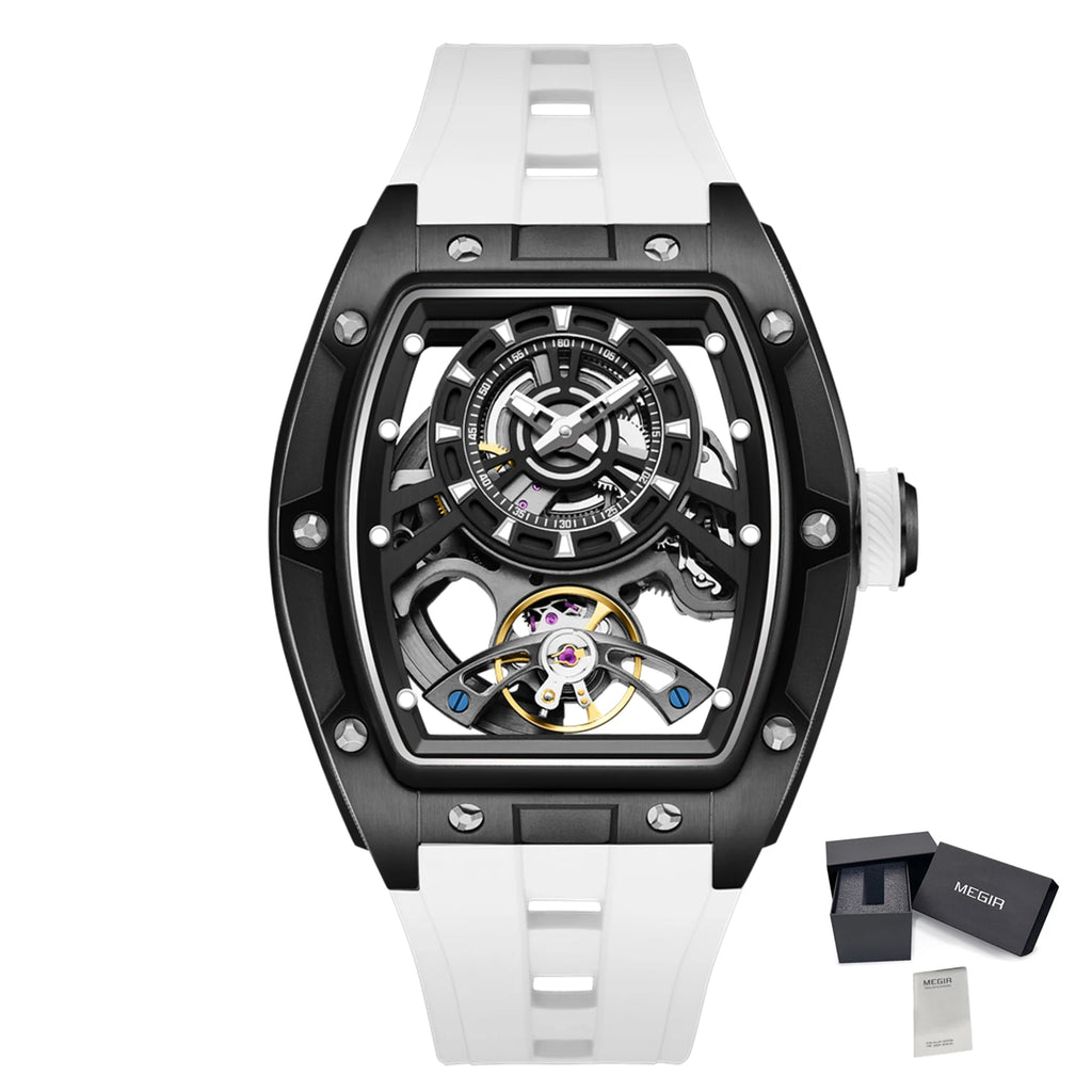 MEGIR Herren-Automatik-Sportuhr mit Hardlex-Glas und Skelett-Design