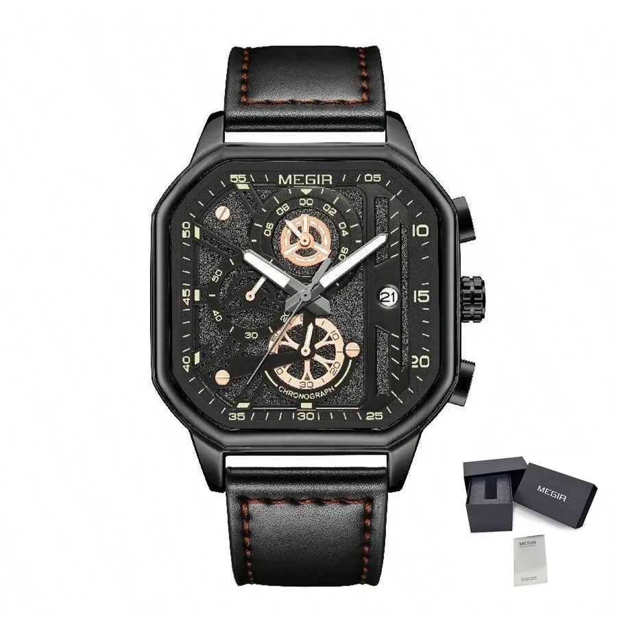 MEGIR Men’s Military Watch – Quartz Chronograph with Leather Strap
