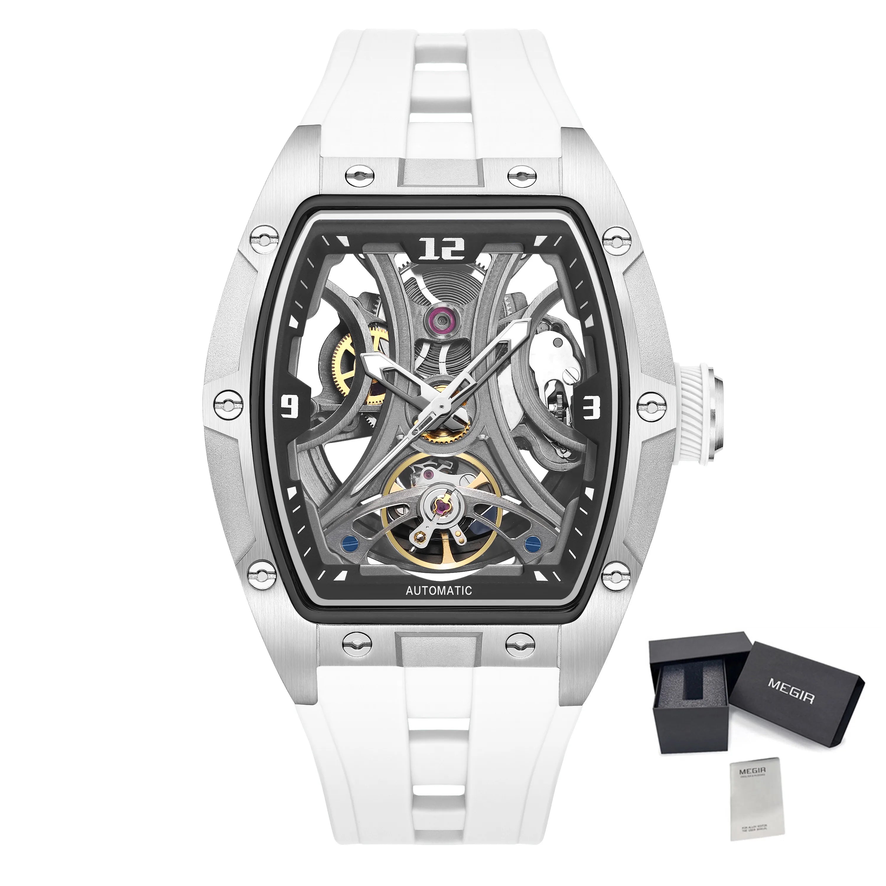 Megir Automatic Sport Steel Watch – Skeleton Dial – 3 ATM Water Resistance