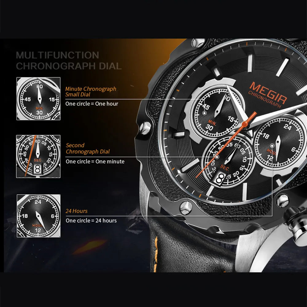 Men’s Sport 6586 Watch – Chronograph with Leather Strap