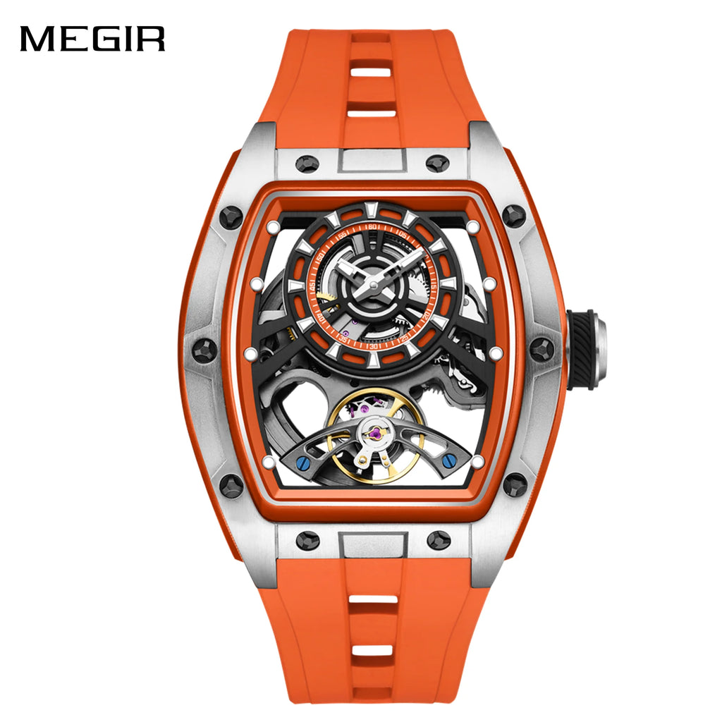 MEGIR Herren-Automatik-Sportuhr mit Hardlex-Glas und Skelett-Design