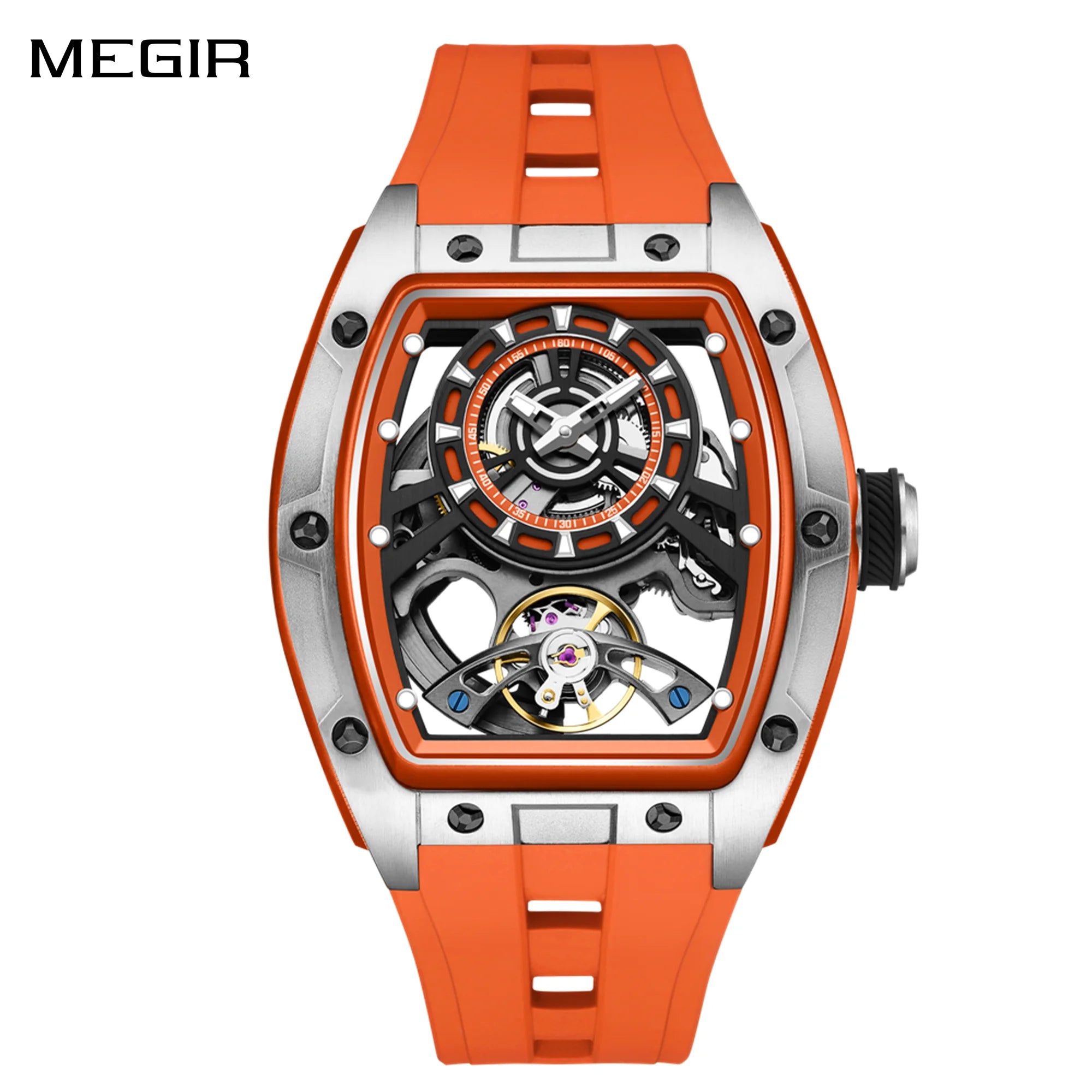 MEGIR Herren-Automatik-Sportuhr mit Hardlex-Glas und Skelett-Design