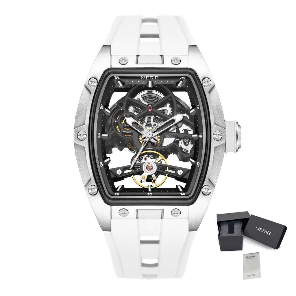 MEGIR 2242 Men’s Automatic Watch with Skeleton Design and Silicone Strap