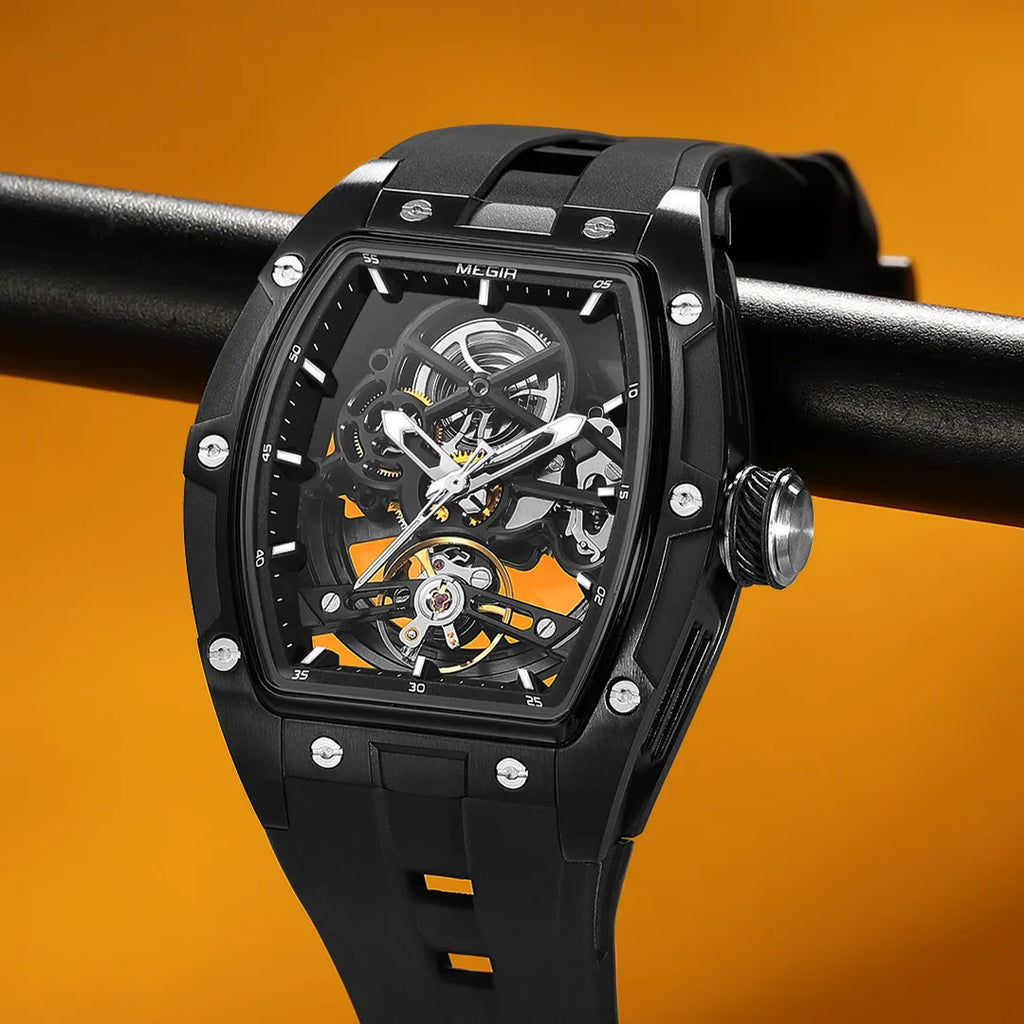 MEGIR 2242 Men’s Automatic Watch with Skeleton Design and Silicone Strap