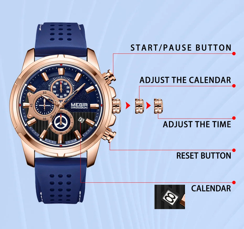 Men’s Quartz Chronograph 5090 Watch with Silicone Strap and Water Resistance