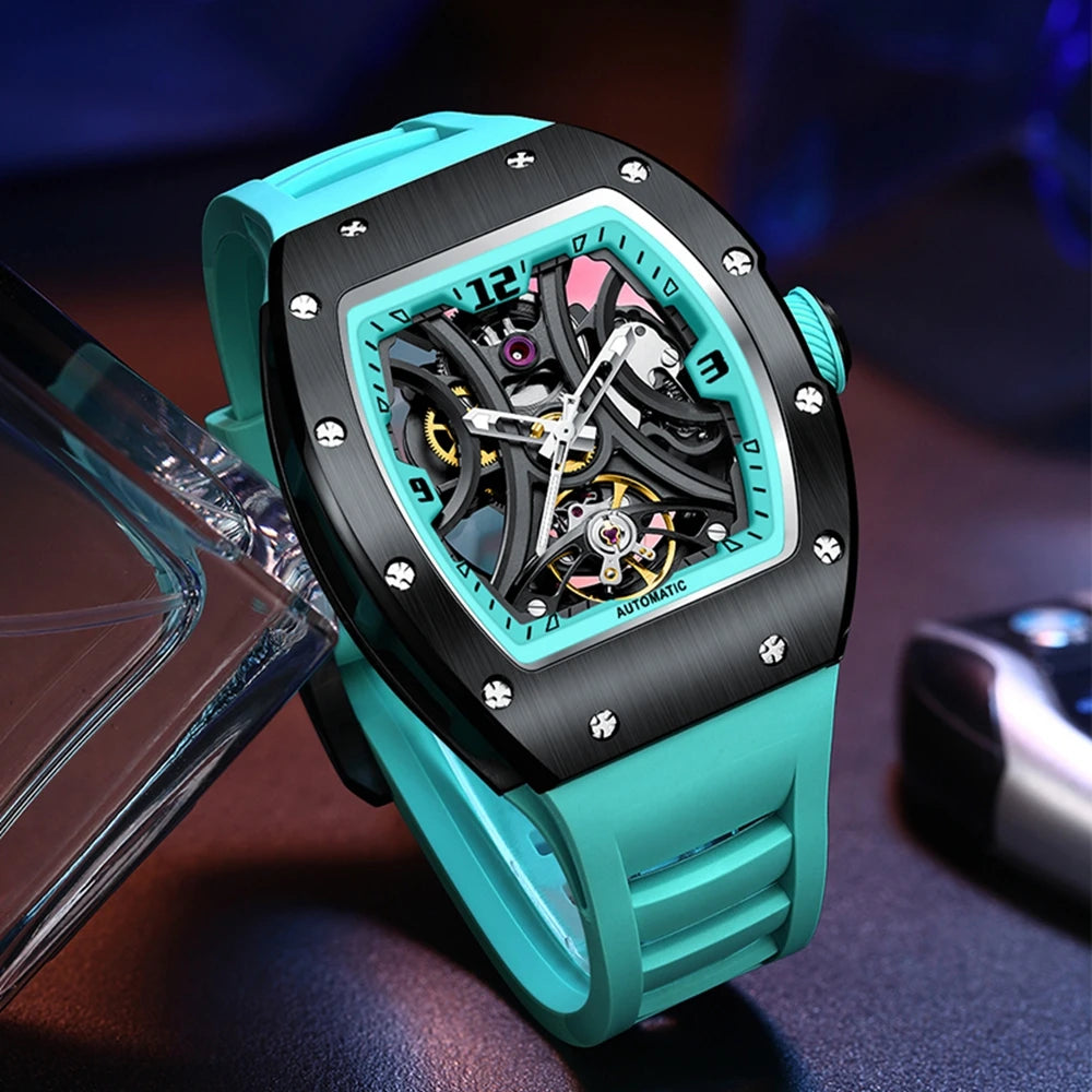 Automatic SteelSport Skeleton Watch – Men’s Mechanical with Silicone Strap