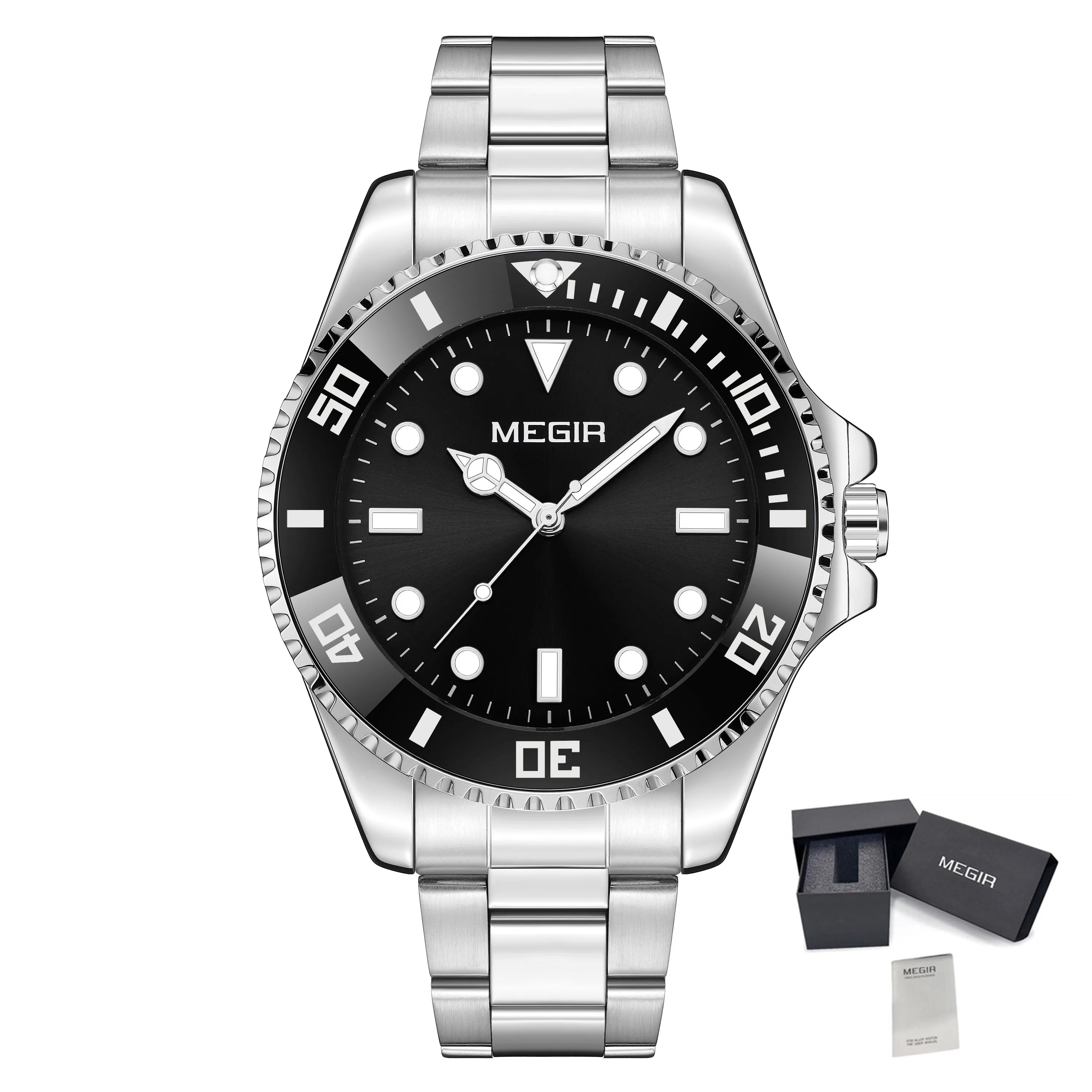 Megir Men’s Premium Quartz Watch with Stainless Steel Strap and Hidden Clasp