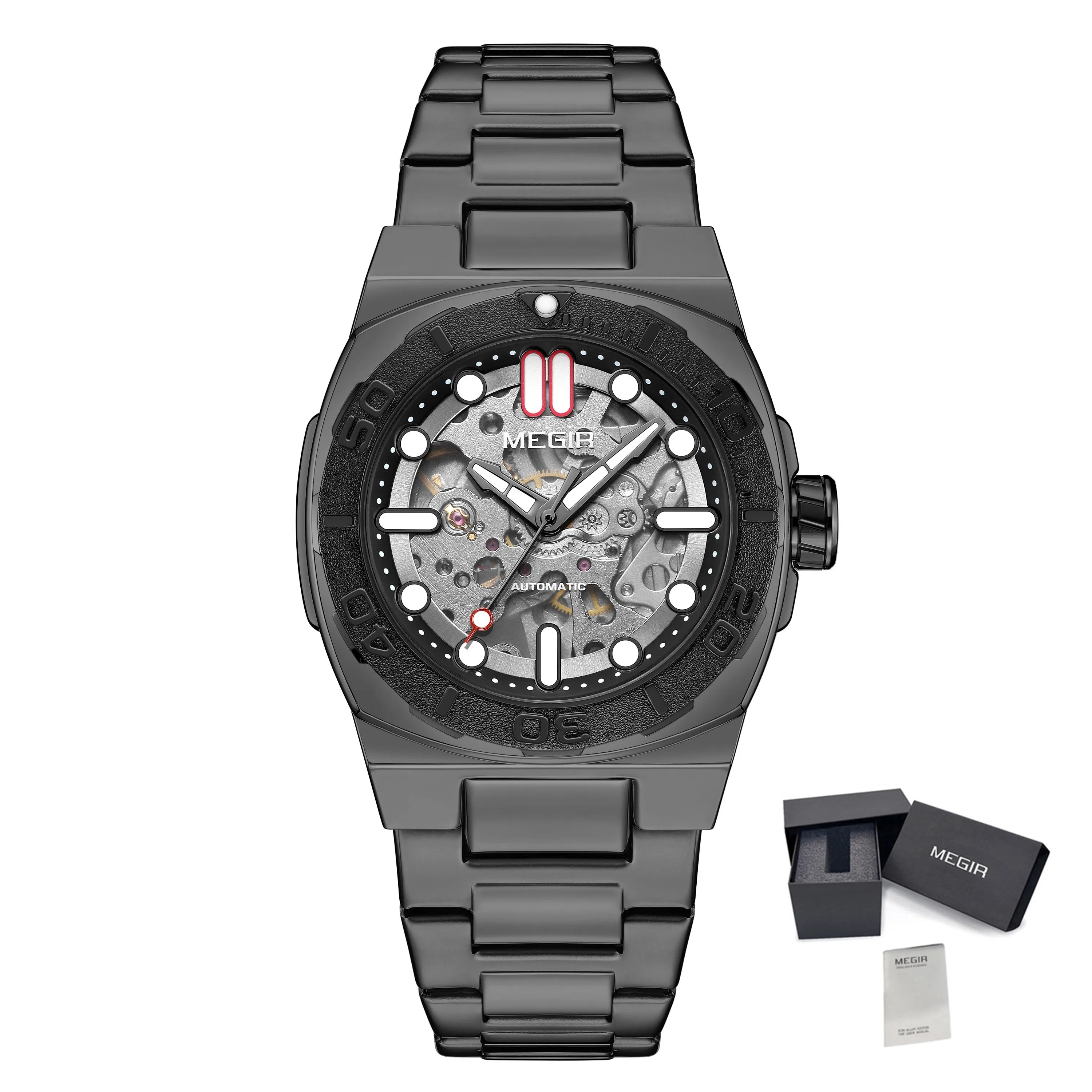 Men’s SteelCore Skeleton Automatic Watch — Stainless Steel Strap and Water Resistant